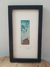 Signed Art Print - Cat Watching Bird In Tree - Beautifully Framed - Blue & Brown picture