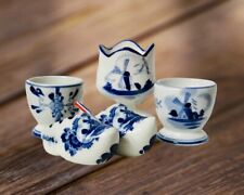 Lot of 5 Vintage Delft Blue Porcelain Egg Cups Miniature Shoes Hand Painted picture