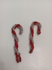 Set Of 2 Vintage Glass Bead Candy Cane Twisted Braided Wire Christmas Decoration picture