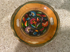 Vintage Hand Painted Colorful Floral Decorative Wooden Bowl Platter Serving Tray picture