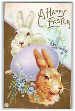 1913 Easter Rabbit Egg Pansies Flowers Embossed Elwood Iowa IA Antique Postcard picture