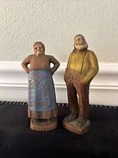Antique Hand Carved Wood Old Man/Woman Heavy Wood picture