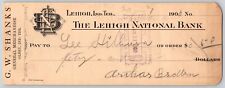 Lehigh, Oklahoma Indian Territory 1900 W. Shanks Olney Bank Check - Scarce picture