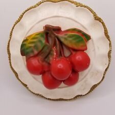 MCM, Vintage Granny Kitch Kitchen Chalkware Cherries Wall Plaque 6 in. READ picture