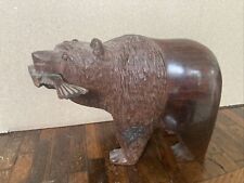 Hand Carved Ironwood Grizzly Bear With Salmon Fish Figurine Sculpture Statue picture