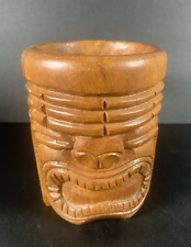 Vintage Retro Unique Hand Carved Wooden Hawaiian Tiki God Face Mug Cup picture