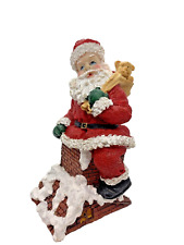 SANTA CLAUS FIGURINE 7” CHRISTMAS ORNAMENT CLIMBING CHIMNEY WITH PRESENTS, GIFTS picture