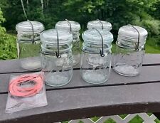 Lot of 6 Atlas E-Z Seal Glass Pint Jars w/Glass Lids & NEW RUBBER SEALS included picture