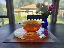 Vintage Marigold Carnival Glass Bowl and Platter, Matching Set picture