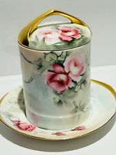 Antique Rosenthal Porcelain Hair Receiver 3 Piece Handpainted Roses Gold Trim 5” picture