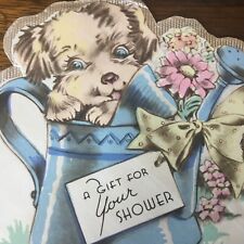 VTG 1930s Gift Tag Shower Enclosure puppy in a watering can Foil Silhouette picture