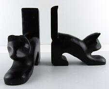 Black Cat Palewa Solid Soapstone Bookends Playful Decoration Set of 2 Heavy picture