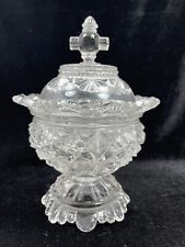 Antique EAPG Belmont Daisy & Button Clear Glass 8 in Lidded Compote Mn UV Glow picture