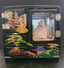 Vintage Hand Painted Black Wood Musical Jewelry Box with Ballerina Japan picture