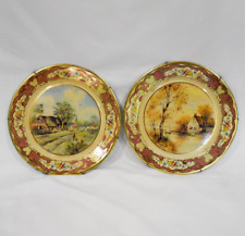 Vtg Pair of Daher Ware Decorated Tin Plates Made in Holland w Hangers Home Decor picture