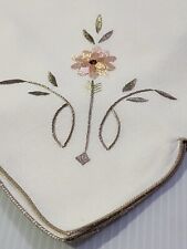 Vintage 16” Linen Napkins Embroidered Flower  Lot Of 8 *FREE SHIPPING* picture