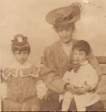 RPPC Unique Family Photo Interesting Attire Small Hat Huge Bowtie VTG Postcard picture