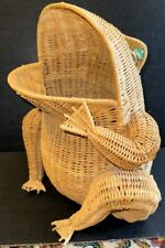 Cutest VTG MCM Wicker Rattan Frog Big mouth basket 17” Tall Marble Eyes picture