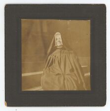 Antique Circa 1880s UNIQUE Square Cabinet Card Featuring Smiling Nun in Habit picture