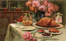 DINNER TABLE FEAST, ROAST TURKEY Lovely TUCK Vintage 1909 THANKSGIVING Postcard picture