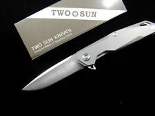TWO SUN TITANIUM DROP POINT TI FLIPPER KNIFE D2 STEEL 4.62