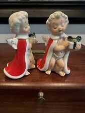 Vintage Christmas Figurines Japan Set 2 Boy Angels Red Robes Gifts 4.25
