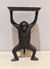 VINTAGE Bronze Brass Monkey Figurine Holding up a Business Card Tray Holder 7