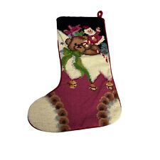 Imperial Elegance Needlepoint Christmas Stocking Wool Teddy Bear Red Back picture