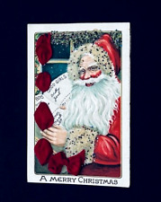 Beautiful Novelty Santa Claus Christmas Postcard - Glitter Silk Ribbon Add-on r8 picture
