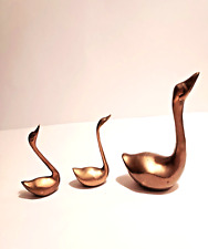 Family of Three Small Brass Swan Figurines picture