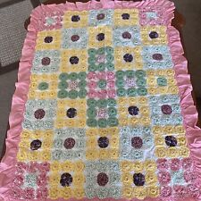 VTG muslin back yo yo quilt excellent condition hand stitchpink ruffled picture