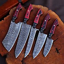 HAND MADE DAMASCUS STEEL  CHEF KNIVES KITCHEN SET WITH SWEET LEATHER BAG picture