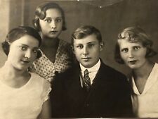 1935 Young Handsome Guy Three Pretty Girls Students Vintage Photo Portrait picture