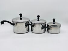 Set of 3 FARBERWARE Heavy Stainless Steel Sauce Pans 1 2 3 QT .9L 1.8L 2.8L Lids picture