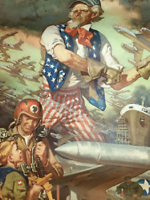 Rare Original Dean Cornwell Uncle Sam Throwing Air Force Plane 1950s Poster picture