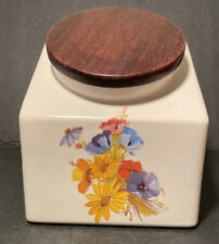 Vintage Hydyn Flower Floral Ceramic Canister Wood Lid 1995 USA 6” picture