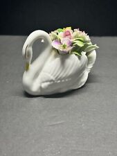 Vintage Royal Doulton England Bone China Floral White Swan Gold Accent Figurine picture