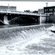 c1950s Manchester, IA RPPC Maquoketa River Dam Marion Bridge Spandrel Arch A104 picture