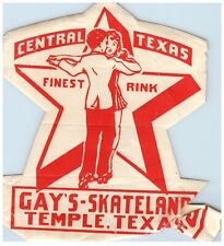 Vintage 1953 Roller Skating Rink Sticker Label Temple TX Gay's Skateland s14 picture