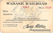 1912  WABASH RECEIVER   RAILROAD RR RY RWY RAILWAY PASS picture