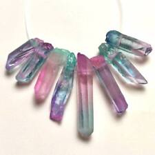 35g/8pcs Titanium Rainbow Aura Crystal Quartz Lemuria stick w/ Hole Healing 0104 picture