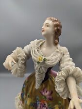 Vintage Large German Volkstedt Porcelain Lace Figurine Dancer in Golden Dress 9