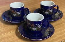 Antique Victorian Reality Fine Porcelain Set of 12 Dark Blue Plates Coffee JMA picture