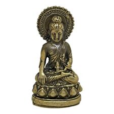 Phra Victory Over Mara Buddha Dharma Chakra Thai Amulet Mini Brass Statue #2 picture