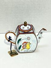 1996 Trade Plus Aid Mini Teapot Hand Painted Enameled Brass Edition #839 picture