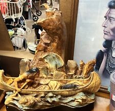 Vintage Apsit Bros. Native American Indian in Canoe Retro Chalkware Lamp picture