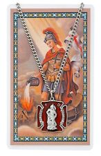 Firefighters Red Necklace with a St. Florian Medal and LAMINATED Prayer Card picture