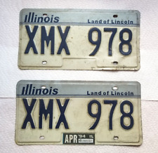Pair Illinois Land of Lincoln Blue on White Metal Expired License Plates XMX 978 picture
