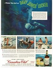 1956 Canadian Club Whiskey underwater treasure hunting French Riviera Print Ad picture