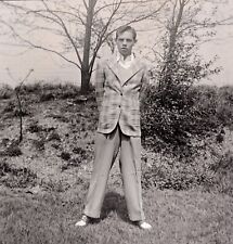 Vintage 1940s Negative Dapper Young Man Suit Jacket Two Tone Shoes Mens Fashion picture